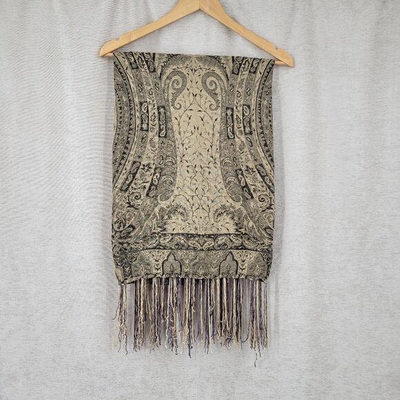 CBK Silk Paisley Tapestry Fringe Shawl Scarf - Picture 3 of 15